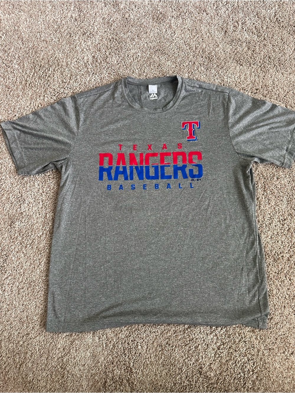 Majestic Texas Rangers MLB Baseball T-Shirt Gray Mens Size L Performance Tee